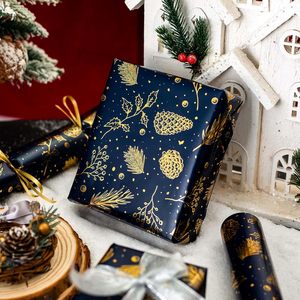 Homeral Christmas Wrapping Paper 17in x 32.8ft Navy Blue Gold Pine Cone Metallic Shine Gift Craft Recyclable - Product Image 4
