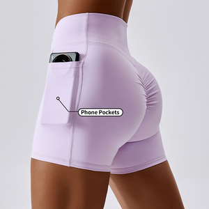 OEM-pantalones cortos de entrenamiento para mujer, Shorts con bolsillo para teléfono móvil, para Fitness, correr, Yoga - Product Image 1