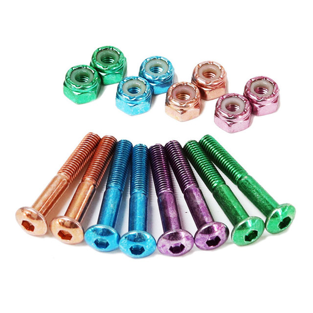 Wholesale Custom Colorful Aluminium Skateboard Deck Hardware Screws Bolt Nuts Set  M5&1" 1.25" 1.5" 1.75" 2" Accessories Parts
