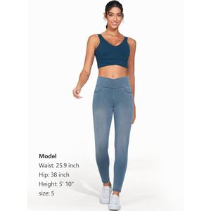 Pantalon en jean stretch à taille haute pour femme, style jegging, avec poches - Product Image 6