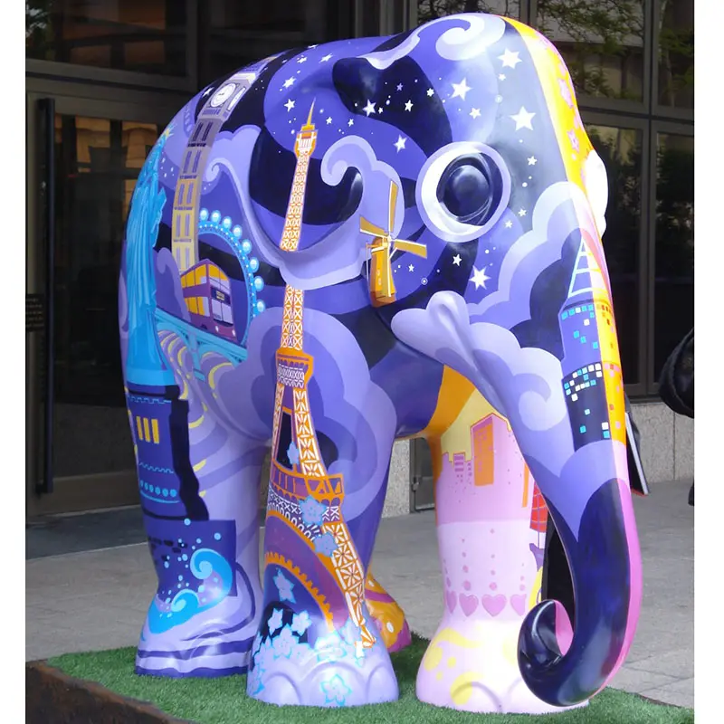 تمثال حديث زخرفي من الراتنج على شكل حيوان تمثال فيل جرافيتي لتزيين الحديقة