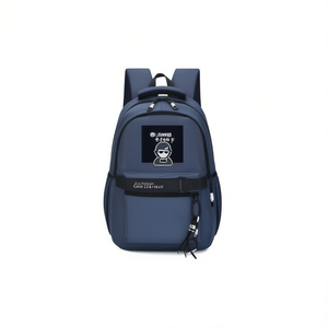 Student Backpack 15 Inches Nylon Multiple Pockets School Use Unisex Solid Color Zipper Closure Physiological Curve Back - Product Image 1