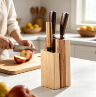 Bloc à couteaux en bois à fente unique, taille personnalisée, multifonctionnel, écologique, durable, style épuré, support à couteaux en stock