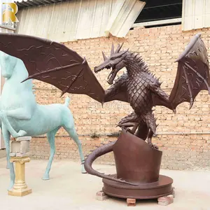 Estatuas de gárgola de animales de bronce pátina grande personalizada para jardín