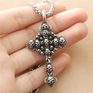 yunnique Stainless Steel Skull <b>Cross</b> Pendant Men's Necklace Geometric Design 190161 - Product Image 3