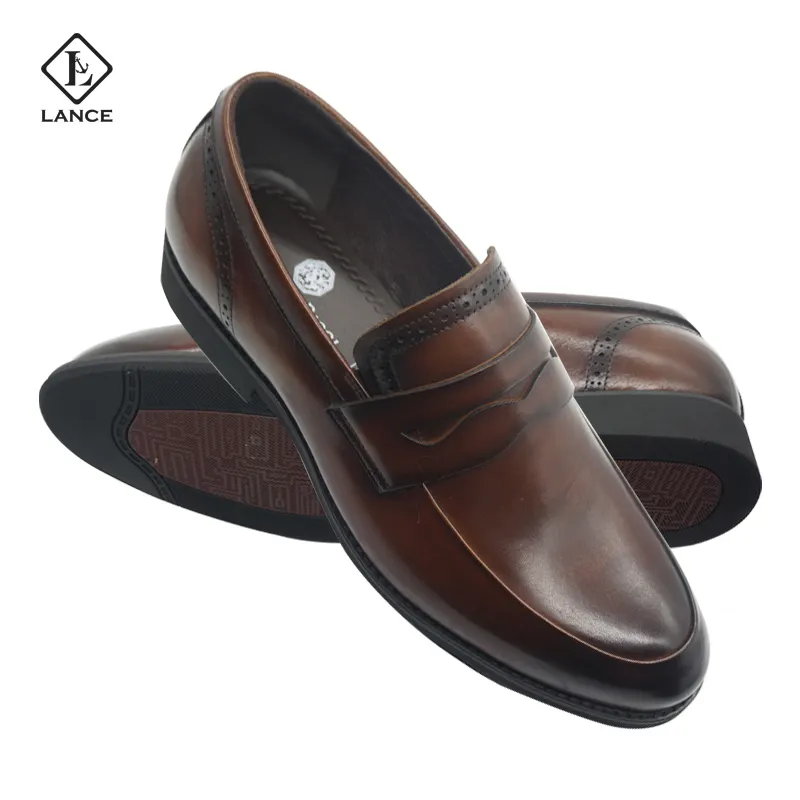 LANCI High Quality Luxury Brown Genuine Leather Men Dress Shoes For Men Casual Business