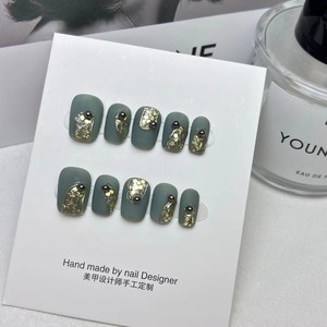 <span class=keywords><strong>Ennio</strong></span> – Ongles artificiels en ABS sculptés en 3D, forme amande, couvrance totale, design doré et ombré, revêtement gel UV, écologiques - Product Image 6
