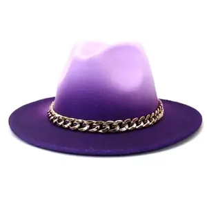 wholesale purple hats with black brim two tone hats chain decoration