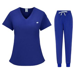 Women Scrub Suit Set Moisture Wicking Knitted Split Uniform Hospital Workwear Short Sleeve Two Piece Stretch Lightweight - Product Image 3