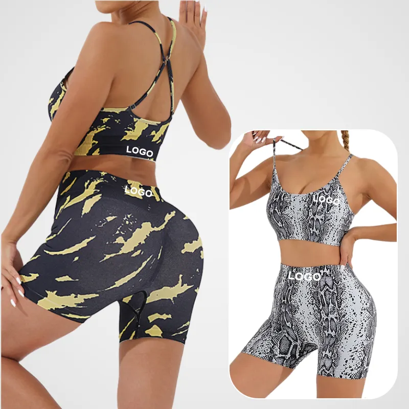 Neue nahtlose Sportbekleidung zweiteilig sexy BH sportlich sexy aktiv Laufbekleidung für Damen hohe Taille kurz Mujer Yoga Workout Sets