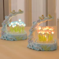 Lampe de nuit artistique en forme de tulipes et d'oiseaux, fleurs, oiseaux, décorations de bureau, artisanat, cadeaux pour les amis, souvenirs pour la Saint-Valentin