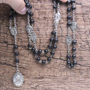 <span class=keywords><strong>Rosario</strong></span> de Cuentas Negras con Cruz, Joyería Religiosa Cristiana, Collar de los Siete Dolores - Product Image 5