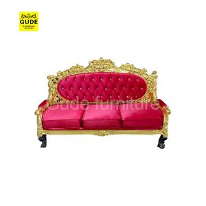مصنع الجملة عالية الظهر أحمر الذهب الجلود الملكة الملك العرش مجموعة لحفلات الزفاف فيلا رخيصة الأثاث أريكة - Product Image 4