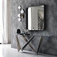 Ensemble de tables consoles modernes en acier inoxydable avec plateau en verre et miroir, tables consoles et miroirs
