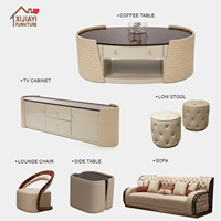 Italienischer Stil Beige Getuftetes Wohnzimmer-Möbelset Sofa Couchtisch TV-Schrank