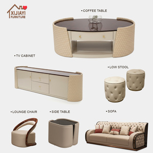 Ensemble de meubles de salon de style italien beige capitonné, canapé, table basse, meuble TV - Product Image 1