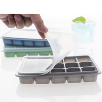 Bac à glaçons en silicone de qualité alimentaire, sans BPA, écologique, 15 cavités, avec couvercle anti-fuite, flexible, pour congélateur, bar à domicile, logo personnalisé