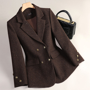 Women's Wool Blazer Purple Double Breasted Sequins Suit Autumn Winter Casual Elegant Fit - Product Image 2