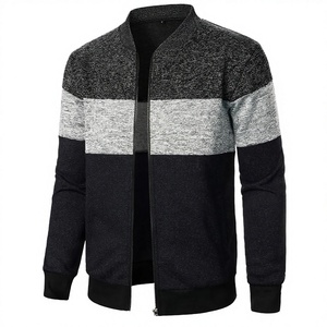 Neck Long Sleeve Grey Color Block Zip-Up Breathable Polyester/Cotton Motorcycle <b>Jacket</b> for Men - Product Image 2