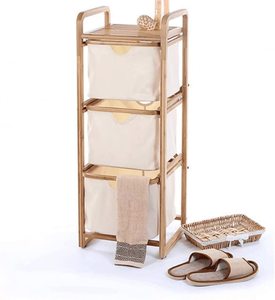 Cesto de <span class=keywords><strong>Ropa</strong></span> Sucia de Bambú de 3 Niveles con 3 Compartimentos <span class=keywords><strong>para</strong></span> el Dormitorio, Sala de Estar o Balcón - Product Image 1