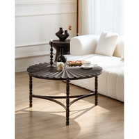 Table basse de style vintage français avec cadre en métal, plateau en bois massif à 2 niveaux, ovale, noir, meubles de maison durables