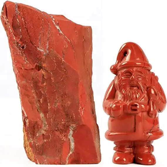 Statue di Babbo Natale in cristallo di diaspro rosso intagliato a mano con pietre preziose in piedi messicane statuetta regalo di Babbo Natale per decorazioni natalizie