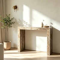 Table console en marbre brun en forme de C, bicolore et avant-gardiste, idéale pour les galeries d'art moderne et les espaces design