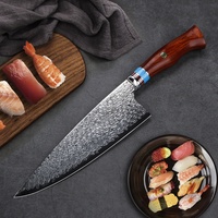 Couteau de chef Damas professionnel pour viande et légumes, hachoir de cuisine domestique, couteau de chef forgé à la main en bois de rose, lame de 12 pouces, coffret cadeau