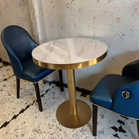 Tables et chaises de salle à manger en marbre pour restaurants occidentaux, table de salle à manger en dalle de roche commerciale avec pieds en acier inoxydable doré