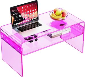Mesa de Centro Acrílica para Sala de Estar, Mesa Rectangular Transparente de Lucite con Estante Abierto para Almacenamiento - Product Image 4
