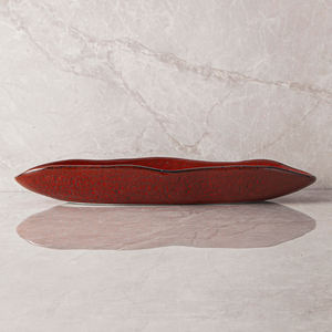 Vajilla de Porcelana, Plato para Sushi y Platos para <span class=keywords><strong>Restaurante</strong></span>, Platos Japoneses Rústicos Rojos, Vajilla Mexicana para Tacos, Plato Oblongo Curvo - Product Image 4