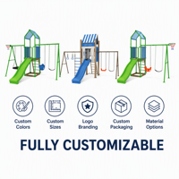 Structure de jeu ODM SageDelightRides avec balançoire, toboggan, panier de basket et échelle pour enfants, en LLDPE et tubes en acier galvanisé, modèle Town Square, vente en gros