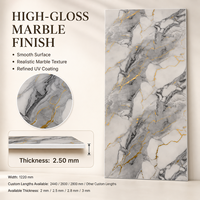 Panneau mural en PVC brillant effet marbre craquelé blanc, gris et or MORLENX pour la décoration intérieure d'hôtels et de villas