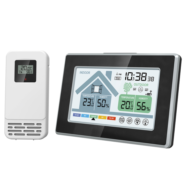 5055C-0 Large Outdoor Indoor Weather Station Clock with Backlight, Smart Color LED Display, Temperature Humidity