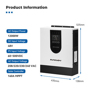 Convertisseur solaire <span class=keywords><strong>hybride</strong></span> 12KW 48V, double sortie AC, BMS 160A, chargeur solaire MPPT, convertisseurs solaires hors réseau avec 10% de réduction, HOT en Afrique - Product Image 1