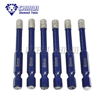 Broca de diamante de 6 mm de cambio rápido para perforación en seco, con vástago hexagonal y soldadura al vacío, para azulejos de porcelana y cerámica