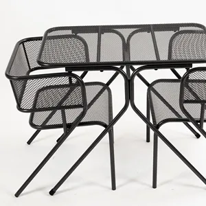 3-Piece Outdoor Chairs Patio Bistro Set Patio Black Steel Frame Rectangular Table with Metal Mesh Black