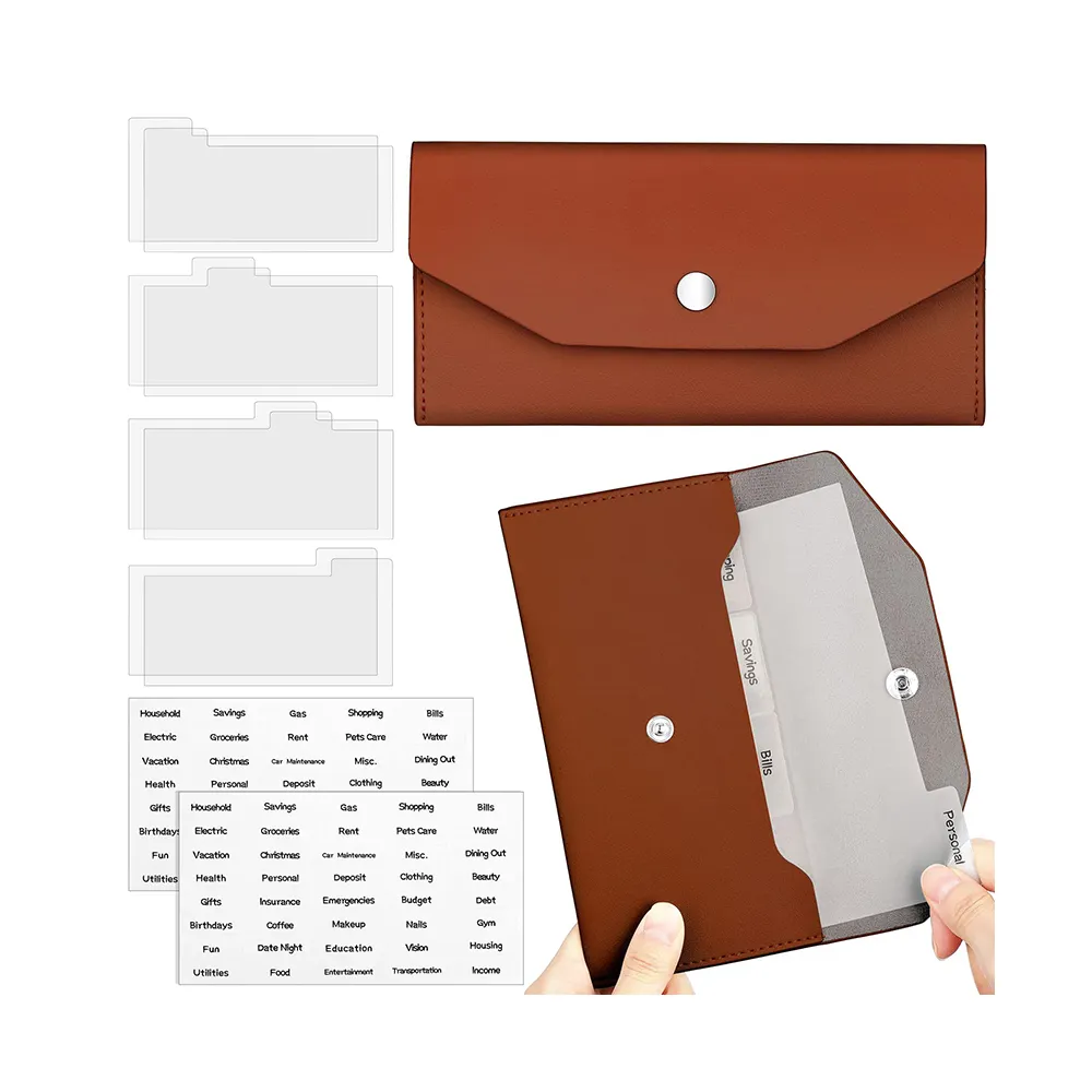 2023 tab divider PU leather A6 A7 bill envelope planner binder budget money organizer for cash budget wallet