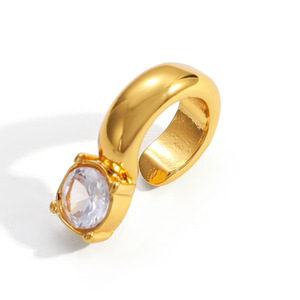 Pendientes de clip en forma de C, chapados en oro de 18k, con circonita, diseño geométrico, para orejas sin perforar - Product Image 5