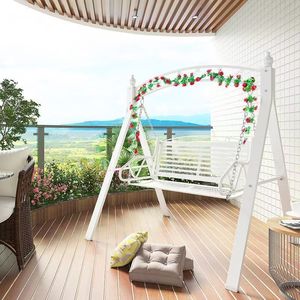 เก้าอี้เปลญวนคู่สำหรับกลางแจ้ง วิลล่า ระเบียง ลานบ้าน สวน ระเบียงเหล็กดัดหวาย เก้าอี้โยกพักผ่อน - Product Image 2