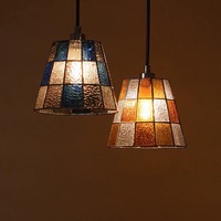 Lámpara Colgante Tiffany de Vidrio con Diseño de Ondas de Agua, Estilo Vintage en Color Ámbar, para Isla de Cocina o Comedor
