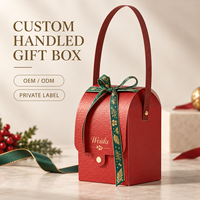 Boîte cadeau rigide personnalisée avec logo de marque, ruban en carton texturé rouge, poignée de transport portable, OEM
