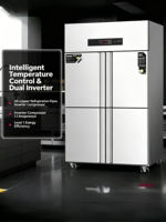 Réfrigérateur-congélateur vertical commercial à 6 portes en acier inoxydable, équipement de cuisine pour restaurant, économie d'énergie, contrôle numérique de la température