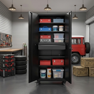 Armoire de <span class=keywords><strong>rangement</strong></span> professionnelle à roulettes pour atelier, <span class=keywords><strong>casier</strong></span> métallique haut avec <span class=keywords><strong>tiroir</strong></span> intérieur pour l'organisation des outils de garage - Product Image 6