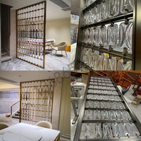 Séparateur de pièce pliable en acier inoxydable avec cadre en métal et cristal incrusté de style japonais pour décoration murale d'hôtel