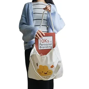 Custom Girl Shopping Grocery Hobos Tote School Book Bags Cute Canvas Shoulder Bags