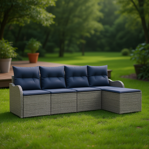 Set Divano da Giardino in Polyrattan Grigio a 4 Posti, Resistente alle Intemperie, Arredamento da Esterno dal Design Contemporaneo - Product Image 2