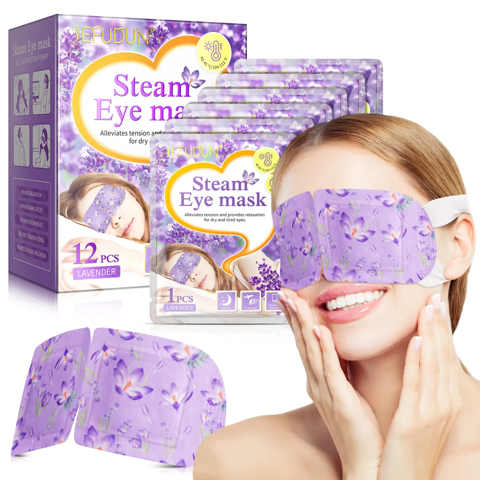 SEFUDUN disposable heated lavender eyemask self heating warm sleep instant relieve eye fatigue steam eye mask for dry eye