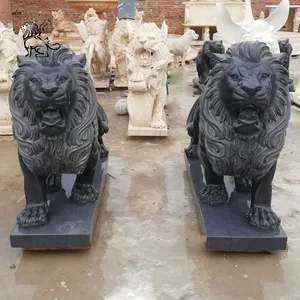 Life Size Garden Animals Natural Stone Sculpture Black Marble Lion Statues For Sale