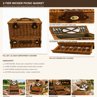 Panier de pique-nique en saule tressé à la main, écologique, style rustique campagnard, boîte de rangement, pour cuisine et salle de bain, cadeau créatif de remerciement